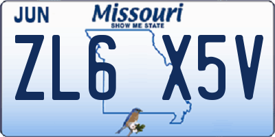 MO license plate ZL6X5V