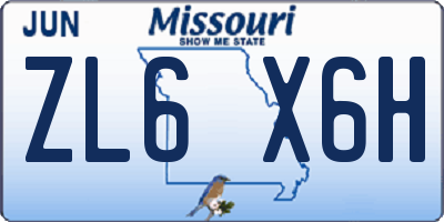 MO license plate ZL6X6H