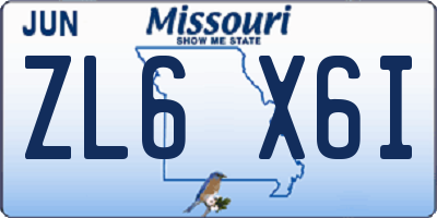 MO license plate ZL6X6I