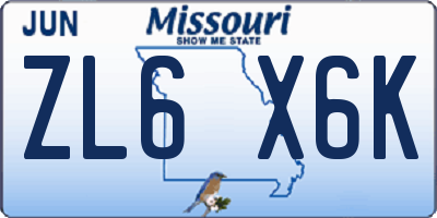 MO license plate ZL6X6K