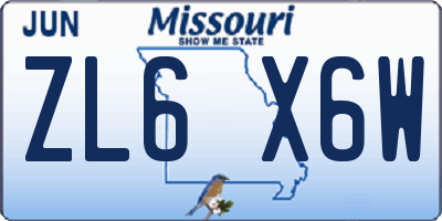 MO license plate ZL6X6W