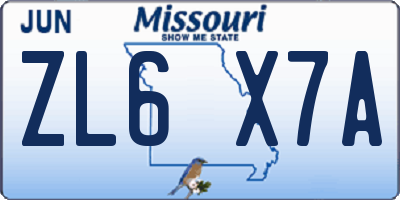MO license plate ZL6X7A