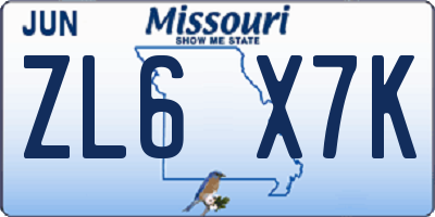 MO license plate ZL6X7K