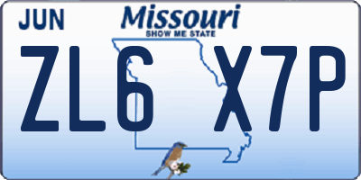 MO license plate ZL6X7P