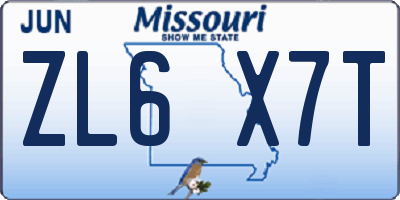 MO license plate ZL6X7T