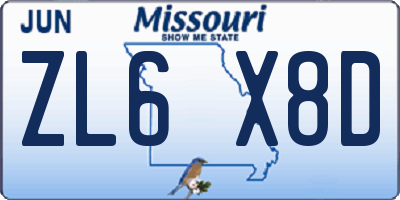 MO license plate ZL6X8D