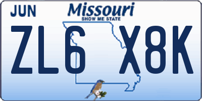 MO license plate ZL6X8K