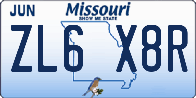 MO license plate ZL6X8R