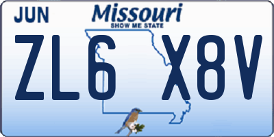 MO license plate ZL6X8V