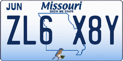 MO license plate ZL6X8Y