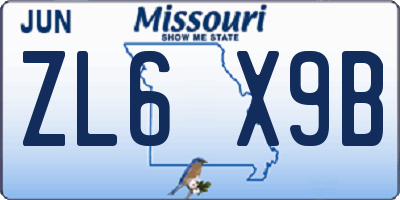 MO license plate ZL6X9B