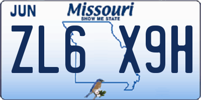 MO license plate ZL6X9H