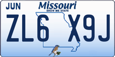 MO license plate ZL6X9J