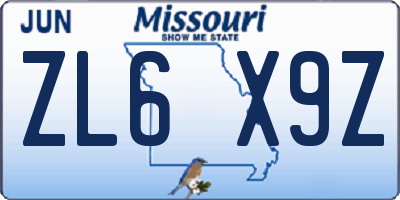 MO license plate ZL6X9Z