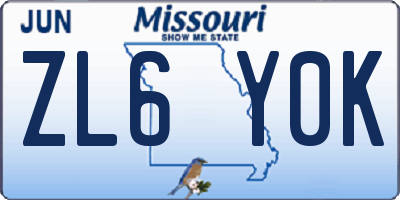 MO license plate ZL6Y0K