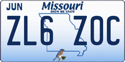MO license plate ZL6Z0C