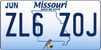 MO license plate ZL6Z0J