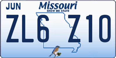 MO license plate ZL6Z1O