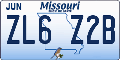 MO license plate ZL6Z2B
