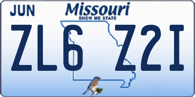 MO license plate ZL6Z2I