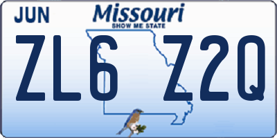 MO license plate ZL6Z2Q