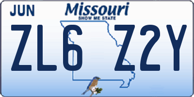 MO license plate ZL6Z2Y