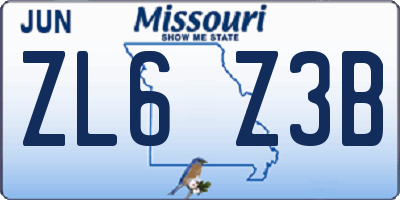 MO license plate ZL6Z3B
