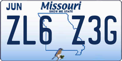MO license plate ZL6Z3G