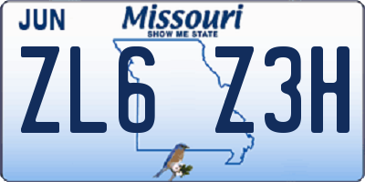 MO license plate ZL6Z3H