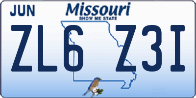 MO license plate ZL6Z3I