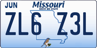 MO license plate ZL6Z3L