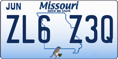 MO license plate ZL6Z3Q