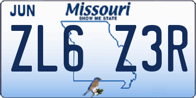 MO license plate ZL6Z3R