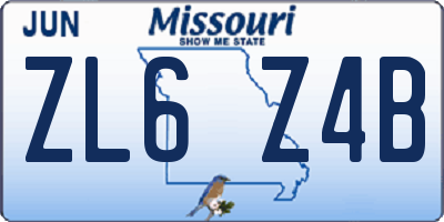 MO license plate ZL6Z4B