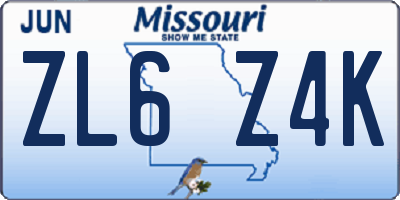 MO license plate ZL6Z4K