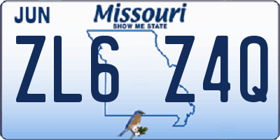 MO license plate ZL6Z4Q