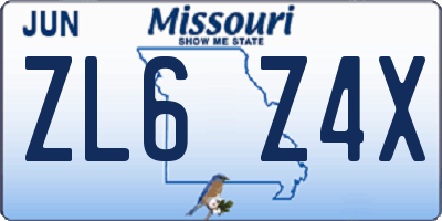 MO license plate ZL6Z4X