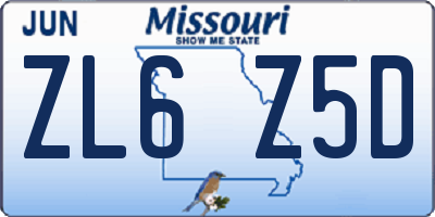 MO license plate ZL6Z5D
