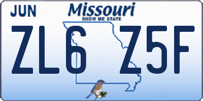 MO license plate ZL6Z5F