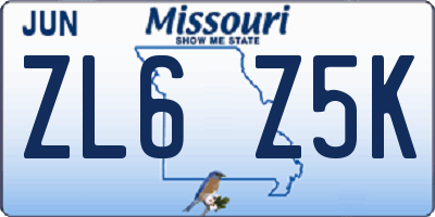 MO license plate ZL6Z5K