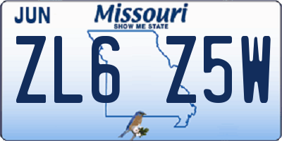 MO license plate ZL6Z5W