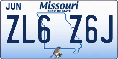 MO license plate ZL6Z6J