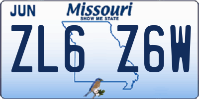 MO license plate ZL6Z6W