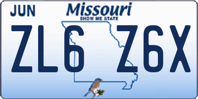 MO license plate ZL6Z6X
