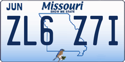 MO license plate ZL6Z7I