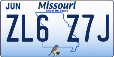 MO license plate ZL6Z7J
