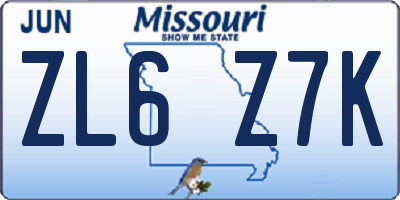 MO license plate ZL6Z7K