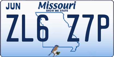MO license plate ZL6Z7P