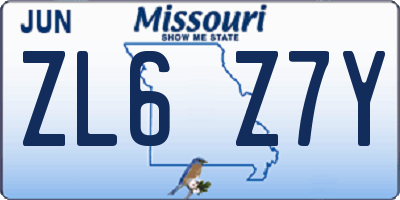 MO license plate ZL6Z7Y
