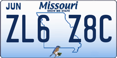 MO license plate ZL6Z8C